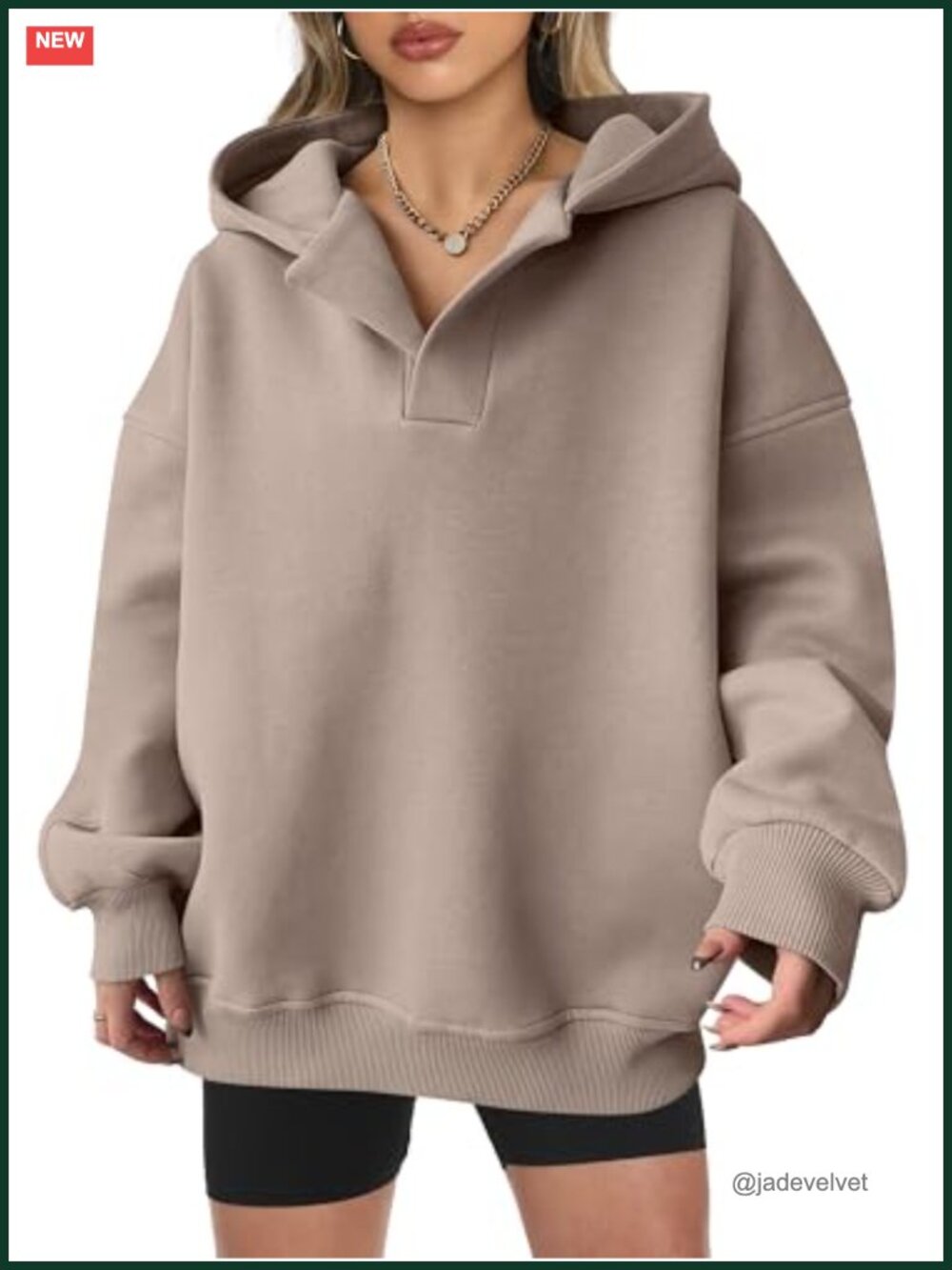 Women's Oversized Hooded Sweatshirt V-Neck Long Sleeve Y2K Pullover